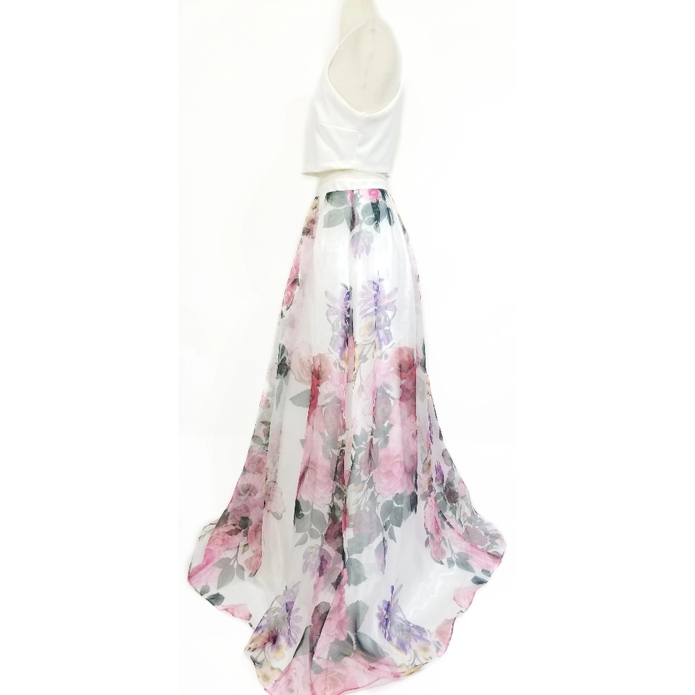 B Darlin White Floral Organza Prom Dress 11/12 - Picture 8 of 13